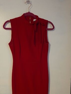 Calvin Klein Red Sleeveless Tie-Neck Midi Sheath Dress